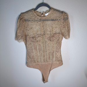 ASTR Nude Lace Corset Bodysuit Size M